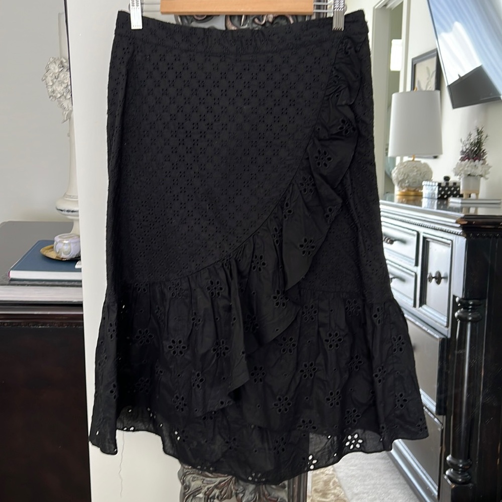 Black eyelet midi skirt